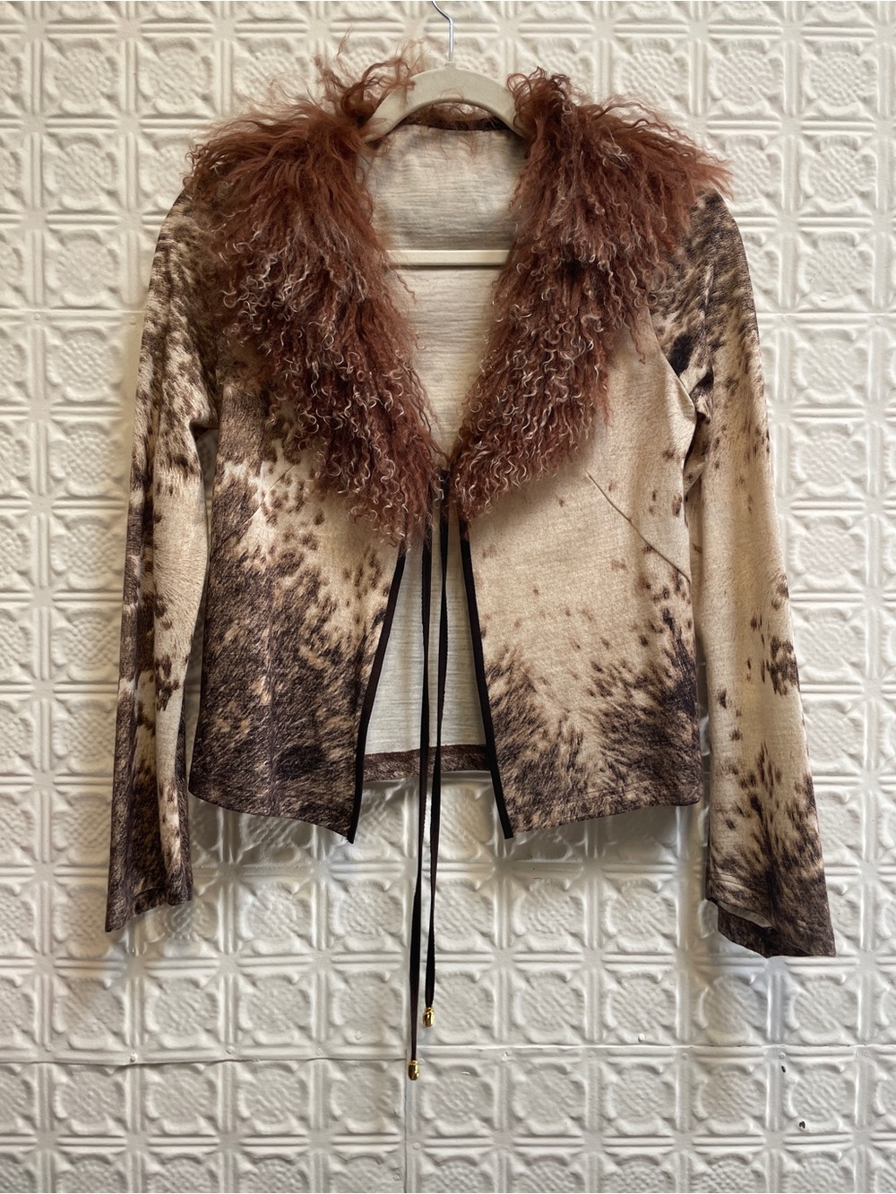 Vintage Roberto Cavalli F/W 1999 Horse Print and Fur Cardigan